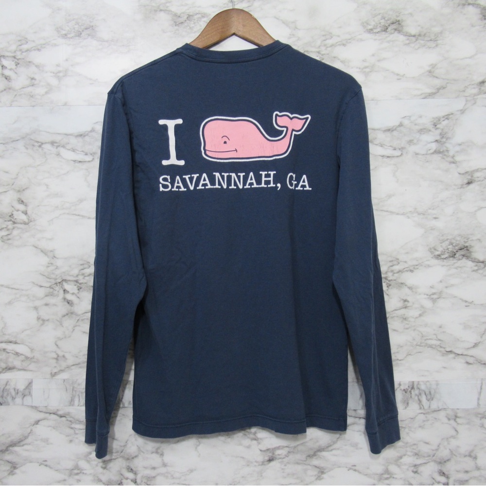 Vineyard Vines Men’s I Love Savannah Georgia Long Sleeve Pocket Tee Size XS Blue